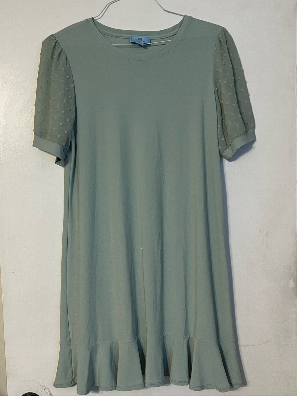 CeCe Sage Green Short Sleeve Ruffle-Hem Mini Dress